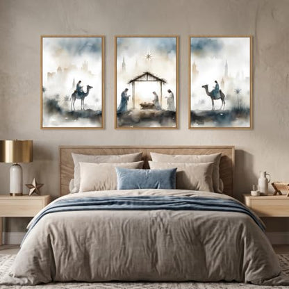DRACIT Catholic Jesus Nativity Scene Framed Canvas Wall Art Set-24"x36"x3 - color: Jesus Nativity Wall Art, size: 24"L x 36"W