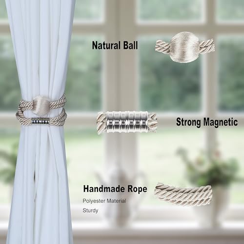 BEL AVENIR Magnetic Curtain Tiebacks, Boho Farmhouse Curtain Tie Backs - color: Beige
