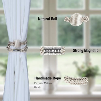 BEL AVENIR Magnetic Curtain Tiebacks, Boho Farmhouse Curtain Tie Backs - color: Beige