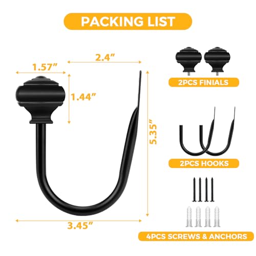 USFOOK Black Curtain Holdbacks, Decorative Drapery Tiebacks, 2 Pack/1 Pair - color: Black