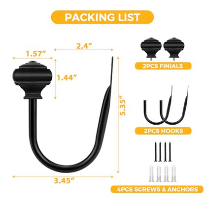 USFOOK Black Curtain Holdbacks, Decorative Drapery Tiebacks, 2 Pack/1 Pair - color: Black
