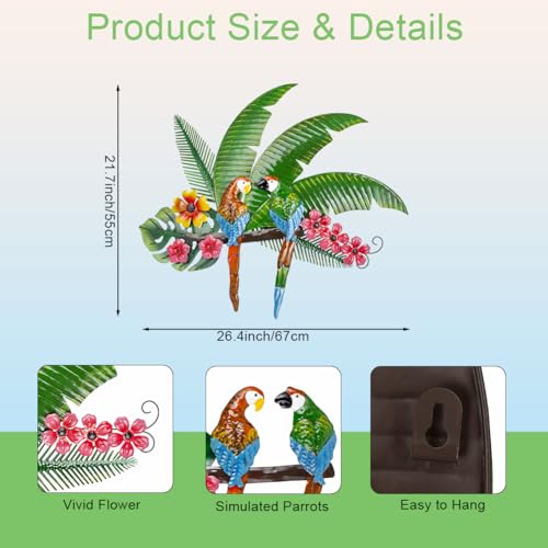 VEWOGARDEN Parrots Wall Decor Large Outdoor Metal Bird Wall Art for Patio Farmhouse Garden Living Room Bedroom Decorations - style: Parrots