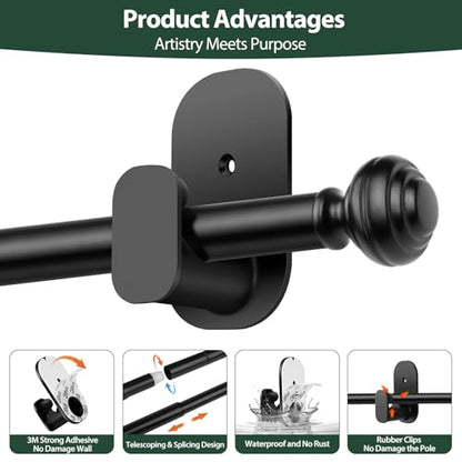 KAMANINA No Drill Curtain Rods for Windows 32 to 58 Inches, 2 Pack, Black - color: Black, size: 32-58"（2Pack）