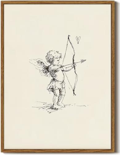 Wood Grain Framed Cupid's Arrow Sketch Canvas Wall Art for Bedroom 12"x16" | Romantic Wall Art, Gifts for Girlfriend, Ready to Hang, Vintage Classical Art Print, Wall Art for Living Room Bedroom - color: Cupid, size: 12"L x 16"W