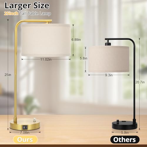 Mordern Gold Table Lamp, Fully Dimmable Bedside Lamp with C+A USB Ports - color: Gold