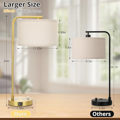 Mordern Gold Table Lamp, Fully Dimmable Bedside Lamp with C+A USB Ports - color: Gold