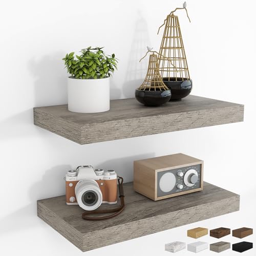 RICHFOCUS Bathroom Floating Shelves for Wall 2Pack|Grey|16" L - color: Grey, size: 15.7"L x 8"D, Set of 2