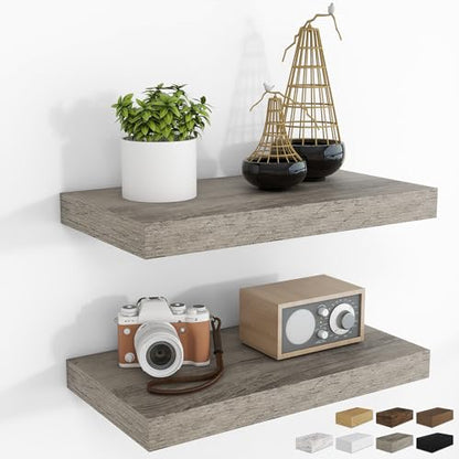 RICHFOCUS Bathroom Floating Shelves for Wall 2Pack|Grey|16" L - color: Grey, size: 15.7"L x 8"D, Set of 2
