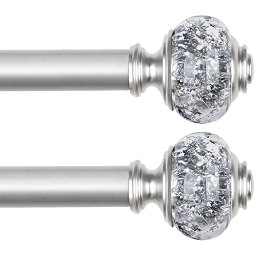 2 Pack Curtain Rods, 1 Inch Telescoping Drapery Rod 28 to 48 inch (2.3 to 4ft), USFOOK Curtain Rods for Windows 16 to 44 Inches, Silver Translucent Finials - color: Silver, size: 28-48"(2 Pack)