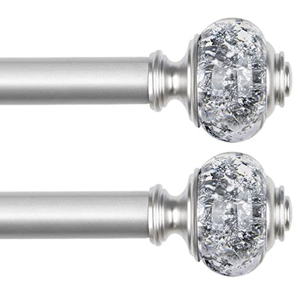 2 Pack Curtain Rods, 1 Inch Telescoping Drapery Rod 28 to 48 inch (2.3 to 4ft), USFOOK Curtain Rods for Windows 16 to 44 Inches, Silver Translucent Finials - color: Silver, size: 28-48"(2 Pack)