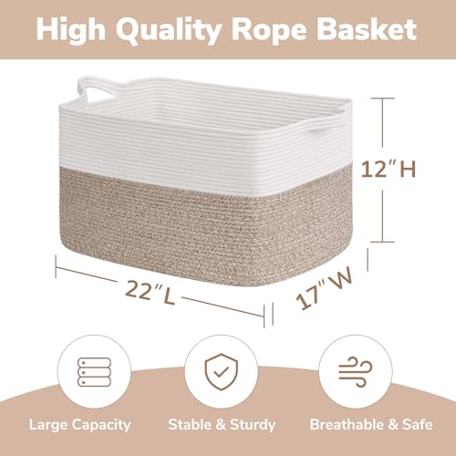 Goodpick 75L Extra Large Woven Blanket Basket, 22" x 17" x 12", Light Brown - color: Light Brown, size: 22"L x 17"W x 12"H