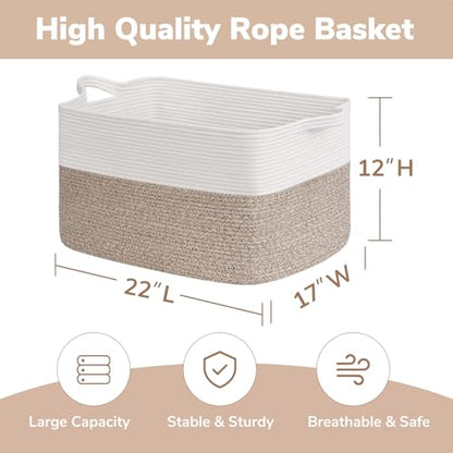 Goodpick 75L Extra Large Woven Blanket Basket, 22" x 17" x 12", Light Brown - color: Light Brown, size: 22"L x 17"W x 12"H