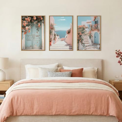 KAIRNE Italy Amalfi Coast Cityscape Framed Canvas Wall Art Set-16"x24"x3 - color: Italy Landscape Wall Art, size: 16"L x 24"W