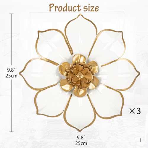 Villa Como Set of 3 White and Gold Metal Flowers Wall Art Decor 10" - color: # 3 White and Gold