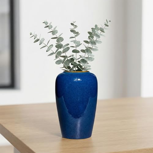 Blue Vase, 8 Inch Navy Blue Ceramic Vases for Home Decor, Modern Decorative Flower Vase for Centerpiece Table, Living Room Shelf Decor, Office - color: Blue