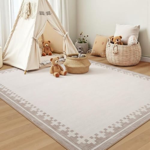 GarveeHome Living Room Rug 4x6 Washable Cross Bordered Soft Throw Carpet - color: Light Beige/Seashell, size: 4' x 6' (Rectangular)