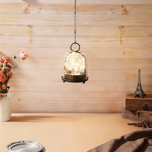 5"x7.5" Versatile Modern Metal Hurricane Lantern with Handmade Sturdy Glass Dome in Black for 3" Pillar Candle & Plants, Industrial, Farmhouse - color: Black, size: 5"x7.5"
