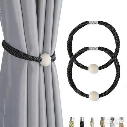 BEL AVENIR Magnetic Curtain Tiebacks, Boho Farmhouse Curtain Tie Backs - color: Black