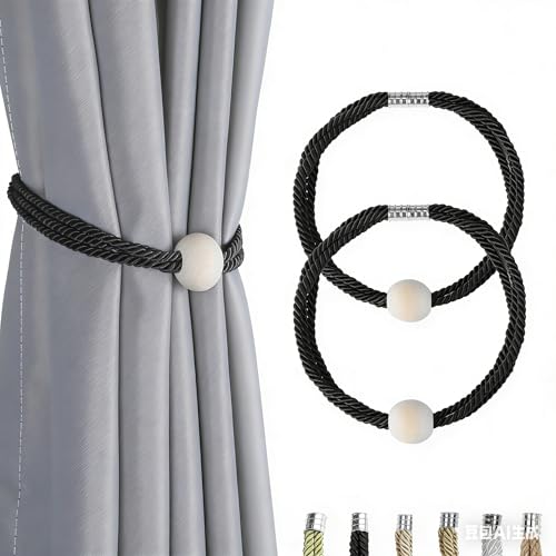 BEL AVENIR Magnetic Curtain Tiebacks, Boho Farmhouse Curtain Tie Backs - color: Black