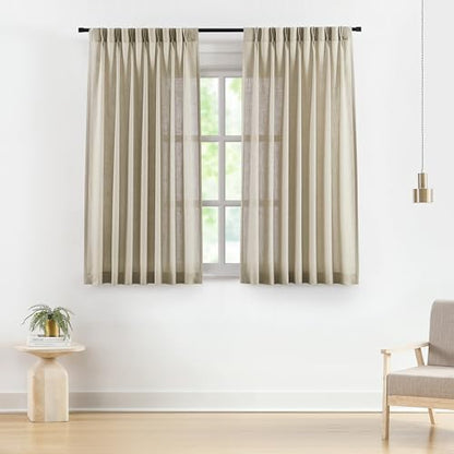 Vision Home Sand Linen Pinch Pleated Semi Sheer Curtains 40Wx63Lx2 - color: Sand/Pinch, size: 40"W x 63"L (Pack of 2)