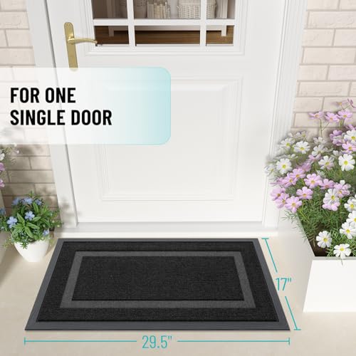 OLANLY Front Door Mat Outside 29.5x17, All-Season Heavy-Duty Rubber Doormat - color: Black, size: 29.5" x 17"