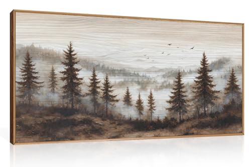 Aurlan Large Foggy Pine Tree Mountain Framed Canvas Wall Art Set-40"x20" - color: Foggy Landscape Wall Art, size: 40"L x 20"W