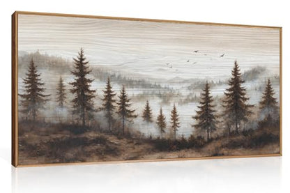 Aurlan Large Foggy Pine Tree Mountain Framed Canvas Wall Art Set-40"x20" - color: Foggy Landscape Wall Art, size: 40"L x 20"W