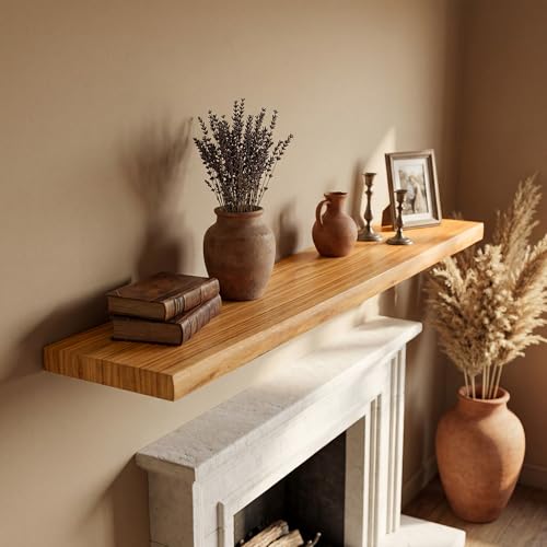 55" Live Edge Floating Shelf, Solid Elm Wood Wall Shelf - color: Artisan Natural, size: 55 Inch | 1 Pack