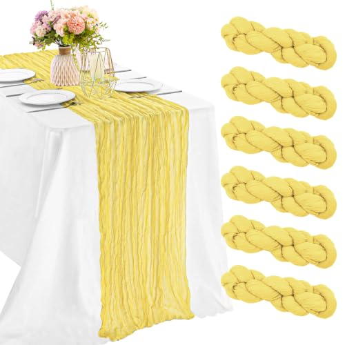 10FT Cheesecloth Table Runner Boho Party Home Decorations - color: Light Yellow, size: 35" x 120"-6 Pack