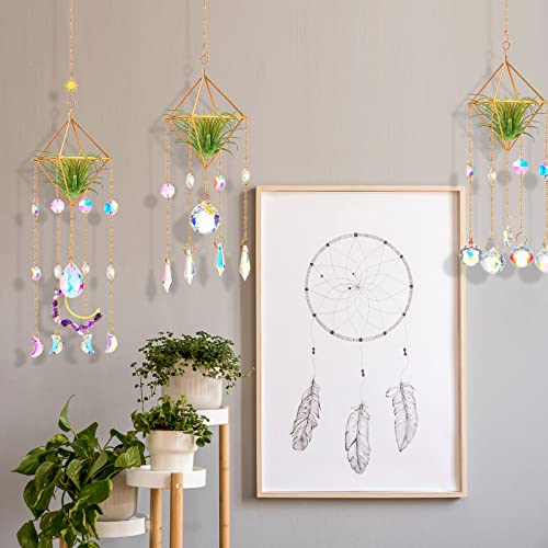 Yookeer 3 Pcs Air Plant Hanger Golden Geometric Metal with Crystal Chain