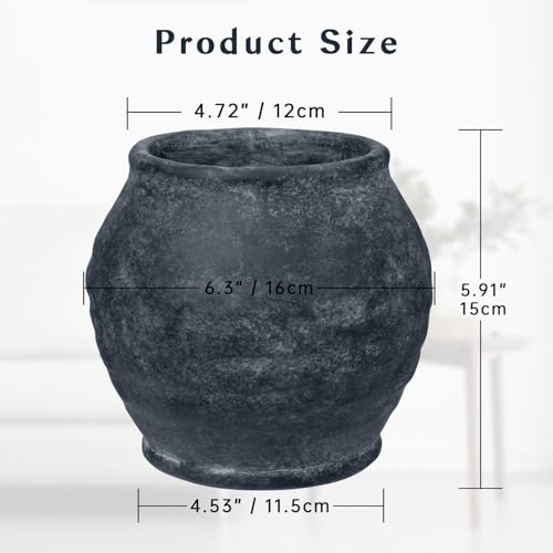 Briful Rustic Vintage Ceramic Pottery Vase, 6.1'' Farmhouse Table Decor with Distressed Texture, Wide Mouth Decorative Jar Vases for Home Decor, Shelf & Entryway, Black - color: 6.1'' Black