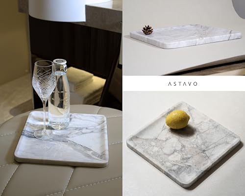 astavostone Natural Grey-White Marble Square Decorative Tray, 10.6 in