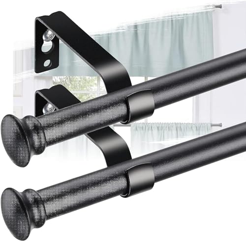 Black Curtain Rods for Windows 2 Pack - 5/8”Heavy Duty Stainless Steel Drapery Rod for Kitchen Bedroom Living Room Bathroom Outdoor Patio,28-76 inch Adjustable Curtain Pole with Modern Flat End - color: Matte Black, size: 28-76" (2 Pack)