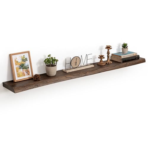 55in Live Edge Solid Elm Floating Shelves, Walnut, Set of 1 - color: Walut Color, size: Live Edge 55 inch, 1Pack