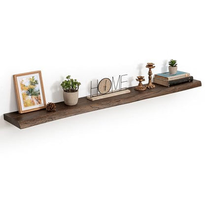 55in Live Edge Solid Elm Floating Shelves, Walnut, Set of 1 - color: Walut Color, size: Live Edge 55 inch, 1Pack