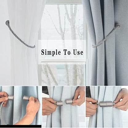 Magnetic Curtain Tiebacks Decorative Holdbacks Rope Tie Back Drapes Hangtty - color: Grey