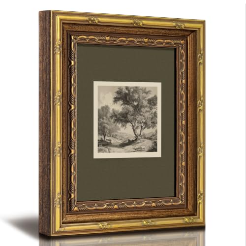 HUARCEY Gold Framed Landscape Canvas Wall Art 8"x10", Vintage Canvas Print - color: Roadside Trees, size: 10"L x 8"W