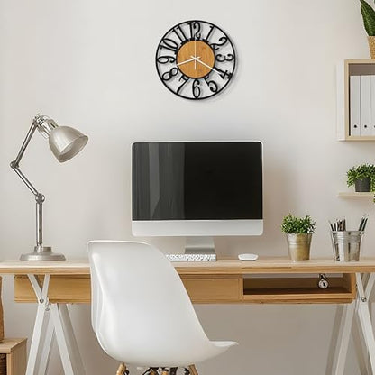 Maxstar 10" Silent Wall Clock – Battery Operated, Rustic Metal & Wood - color: Yellow, size: 10 Inch