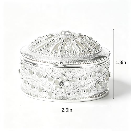 Silver Sunburst Rhinestone Round Jewelry Trinket Box - color: Silver_Round