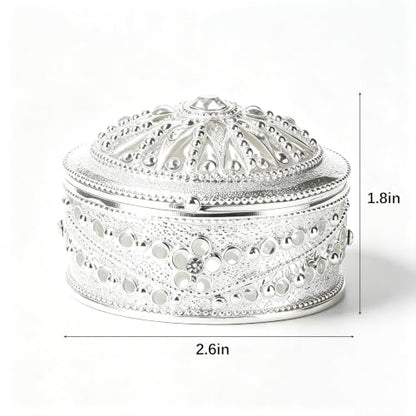 Silver Sunburst Rhinestone Round Jewelry Trinket Box - color: Silver_Round