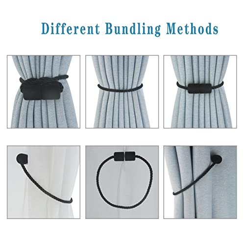 Magnetic Curtain Tiebacks Decorative Holdbacks Rope Tie Back Drapes Hangtty - color: Black
