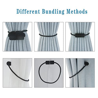 Magnetic Curtain Tiebacks Decorative Holdbacks Rope Tie Back Drapes Hangtty - color: Black