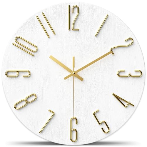 Wall Clock,Battery Operated,Modern Minimalist Design for Living Room, Office, Kitchen, Bedroom, and Bathroom - Silent Non-Ticking, Stylish, and Perfect for Any Room - White, 12 Inch