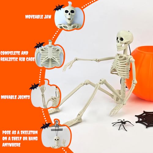 2-8 PCS 16" Halloween Posable Skeleton Decor,Scary Small Hanging Skull Prop