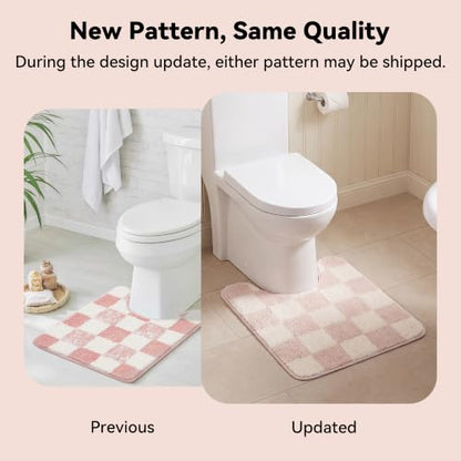 GRANNY SAYS Checkered Pink U Shaped Toilet Mat, 20" x 24",Cute Toilet Rug - color: Pink, size: 1'8" x 2' (20" x 24")