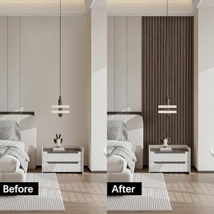 Wood Panels for Wall 2 PCS - Extra-Long Wood Slat Wall Panel - DIY Acoustic & Soundproof Wood Wall Panels - 3d Wall Panels Peel and Stick Noise Reducing Feature Wall - (Black 11.8" W x 94.5" L) - color: Smoked Wood-2 Packs