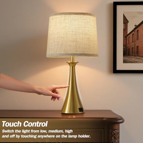 Touch Table Lamps Set of 2, 21" Bedside Lamps with USB C+A, Gold - color: Gold 2pcs