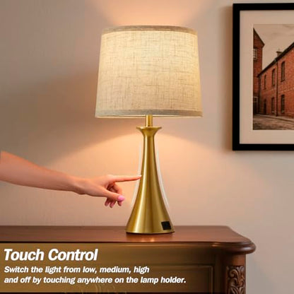 Touch Table Lamps Set of 2, 21" Bedside Lamps with USB C+A, Gold - color: Gold 2pcs