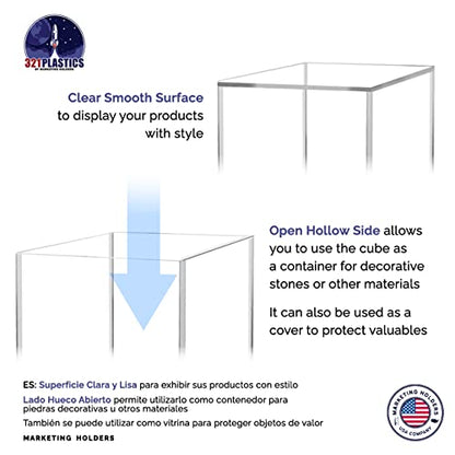 5" Acrylic Display Riser Box with One Open Side No Lid Versatile Clear Square Lucite Retail Product Platform and Merchandise Storage Bin No Assembly by Marketing Holders - size: 5" Cube-Clear