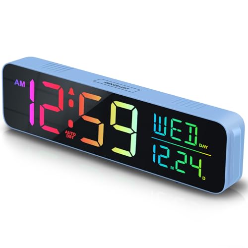 Peakeep Large Display Digital Alarm Clock for Bedroom with Date Day of Week - color: Blue Rgb